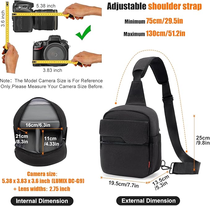 Cwatcun Camera Sling Bag Compact Small Camera Case, Waterproof Canvas Crossbody Camera Bag with Rain Cover, Travel Photography Bag for Canon, Nikon, Sony, Fuji DSLR/SLR/Mirrorless Cameras, Lens | Fits 1DSLR+1lens +7.9"iPad +6.1"phone. Travel Photograph... - Image 3