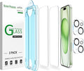 amFilm OneTouch for iPhone 15 Plus Screen Protector 6.7'' Tempered Glass | Auto-Alignment, 30s Install, Bubble Free, Scratch & Drop Protection, HD Clear, Camera Lens Protector, 2+2 Pack (15-6.7'') by amFilm