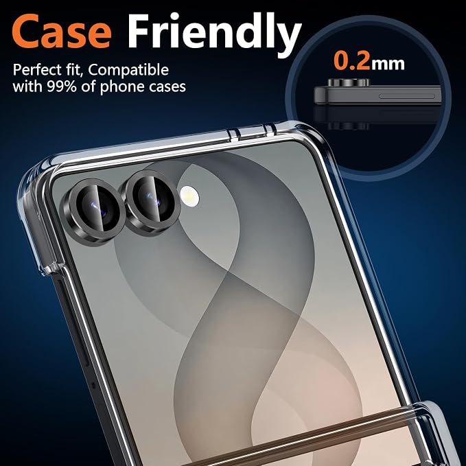 for Samsung Galaxy Z Flip 8 Camera Lens Protector, Individual Metal Ring Tempered Glass Lens Cover, [Strong Adsorption] Scratch Resistant Ultra-Thin HD Clear Lens Cover, 1 Set-Black - Image 6