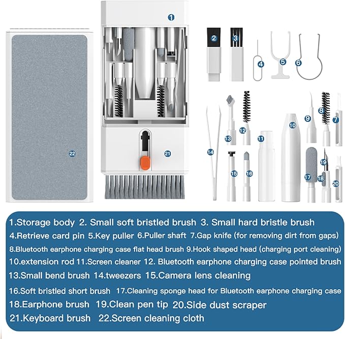 22 in 1 Precision Cleaning Kit – Professional Electronic Cleaning kit Cleaning Tools for Phone, airPods Headset, Keyboards, Cameras, Laptop & More - Image 3