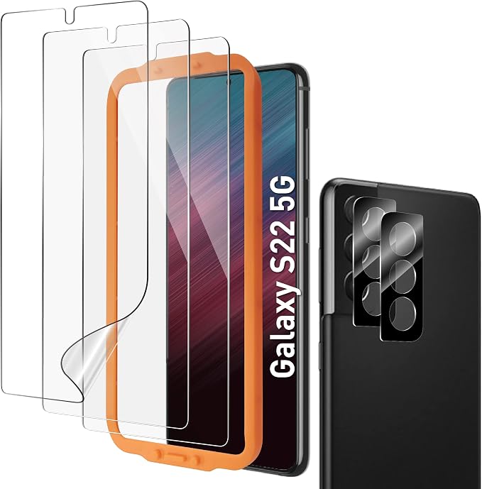 AACL 3-Pack for Samsung Galaxy S22 Screen Protector Film [6.1"] | with 2-Pack Camera Lens Protectors, Fingerprint Unlock, Anti-Scratch, Case-Friendly, 7H Hybrid Film [Not Glass] by AACL