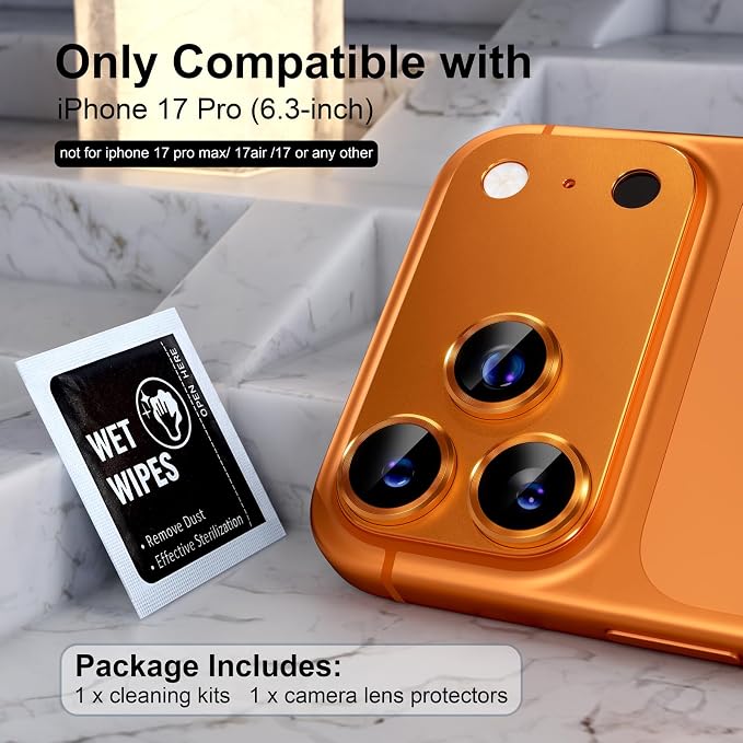 Choiche for iPhone 17 Pro Camera Lens Protector, Orange | Metal Camera Cover with 9H Tempered Glass Lens Screen Protector Accessories, Strong Adsorption, Case-Friendly, 6.3-inch - Image 2