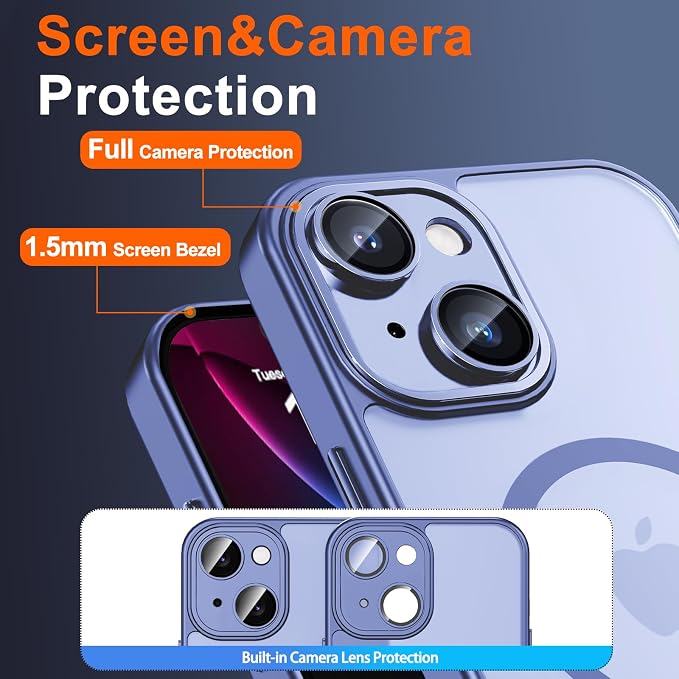 for iPhone 14 Case with Privacy Screen Protector, Light Blue | Full Camera Protection, Translucent Matte Magnetic, Compatible with MagSafe, Shockproof Phone Cover, Slim Fit - Image 6