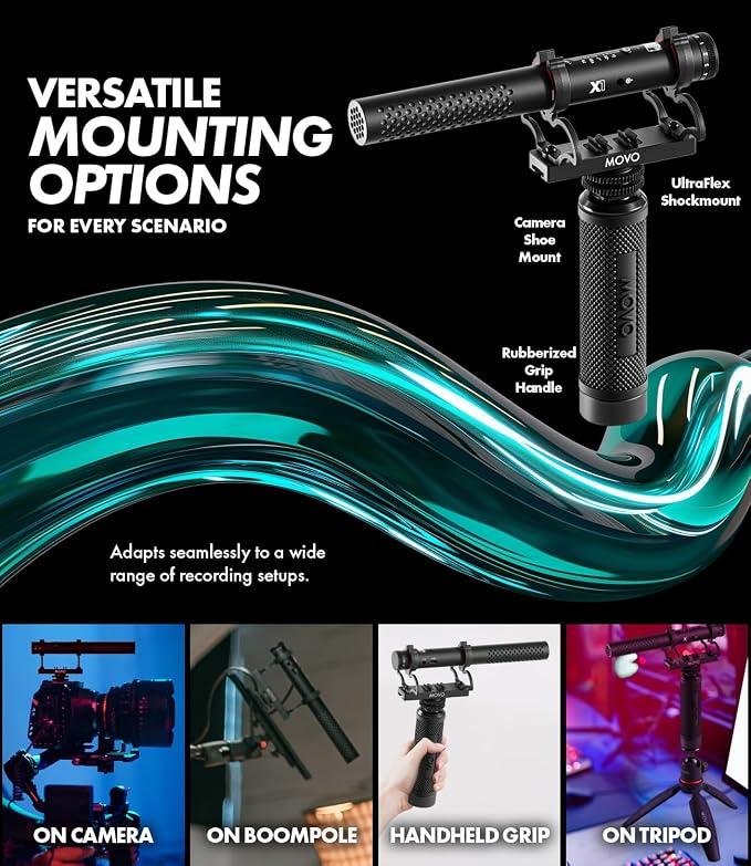 Movo X1 Supercardioid Shotgun Microphone - 3.5mm/XLR/USB-C Camera Mic for DSLR, Smartphones, and Computers - Professional Boom Microphone with Advanced Audio Controls, Tripod, and Accessories - Image 7