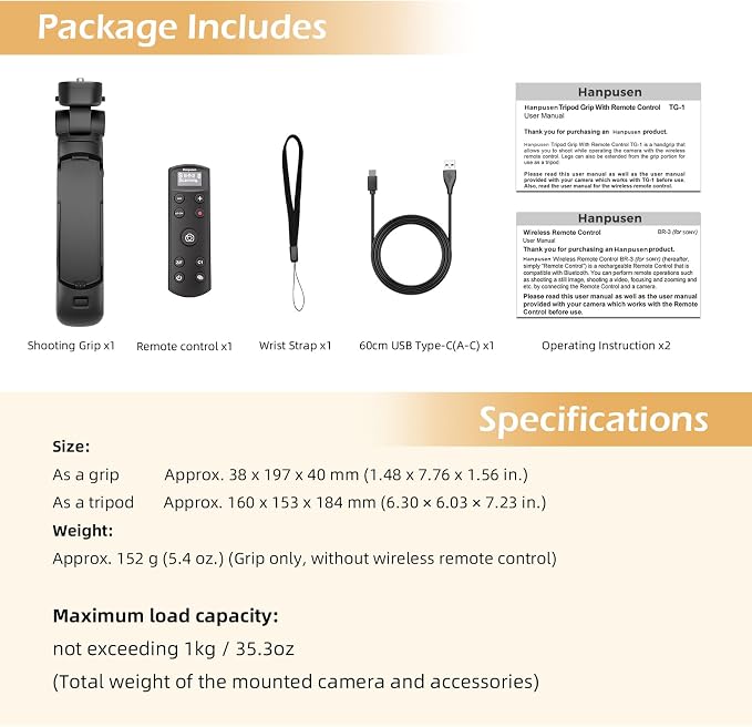 for Sony Tripod Wireless Shooting Grip with Shutter Release - Mini-Tripod with Rechargeable Remote Control for ZV-E10/ZV-E1/ZV-1/ZV-1F/RX100 VII/RX0 II/A6700/A6400/A6600/A7 III/FX3/FX30 - for Vlogging - Image 9
