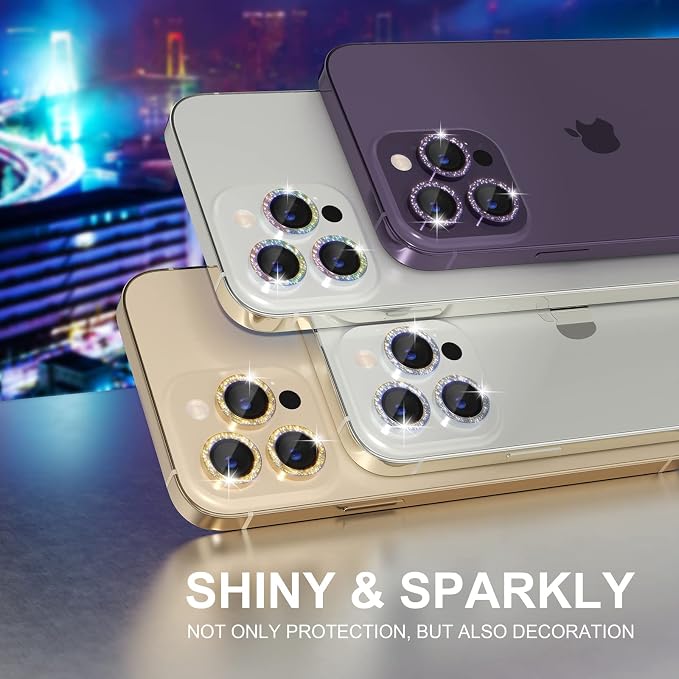 Choiche for iPhone 14 Pro/iPhone 14 Pro Max Camera Lens Protector | Ultra HD, Bling 9H Tempered Glass Camera Cover Screen Protector Metal Ring Decoration Accessories (Glitter-Purple) - Image 7