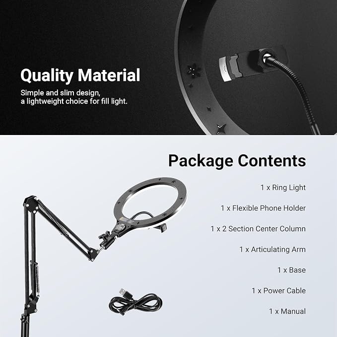 NEEWER Entry Level Version 10.5" 10W Ring Light with 46"-63" Stand, Overhead Phone Holder Mount Compatible with iPhone, Bi Color LED Selfie Lighting CRI85+ for TikTok Video Recording Streaming, N44 - Image 9