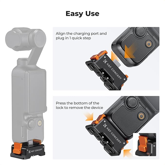 K&F CONCEPT Charging Adapter Base | Compatible with Osmo Pocket 3, Type-C Charging Dock Fit Arca-Swiss Standard, 1/4 Screw/Folding Finger, Aluminum Alloy, PP20 - Image 4