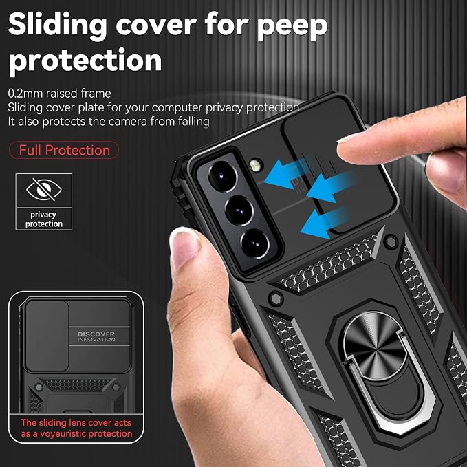 HNHYGETE for Galaxy S21 Case with Screen Protector: [Military Grade 20ft. Drop Tested] Ring Shockproof Protective Phone Case for - Samsung Galaxy S21 (Black) - Image 4