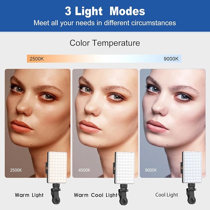 Selfie Light, Phone Light with Front & Back Clip, 60 LED Portable Light with 3 Modes, 5000mAh Rechargeable Video Light for Phone, iPhone, IPad, Laptop, TikTok, Makeup, Live Stream, Vlog(Black) - Image 3