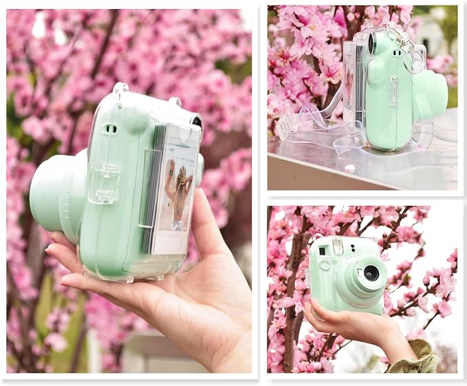 Rieibi Clear Case Compatible with Fuji Instax Mini 12, Hard Carrying Case Bag for Fujifilm Instax Mini 12 Instant Camera, PC Cover with Photo Storage Pocket & Shoulder Strap - Image 5