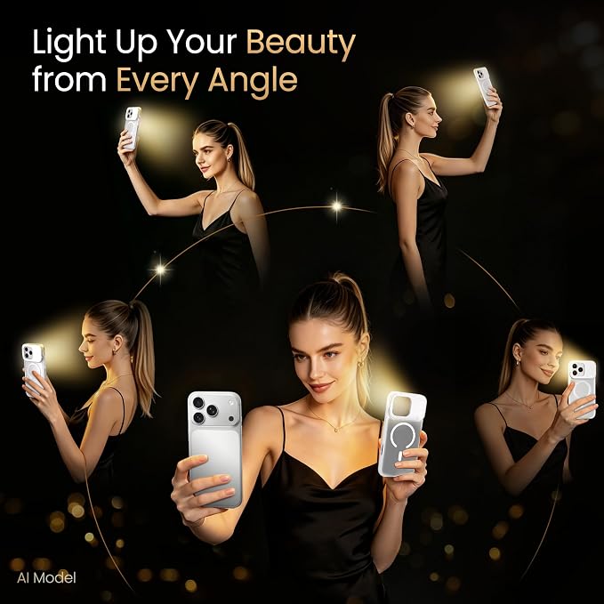 for iPhone 16 Case with Selfie Light, 3 Color Modes (White) | Compatible with MagSafe,Brightness Control, Memory Setting, USB-C Light Charging, Cable Included - Image 7