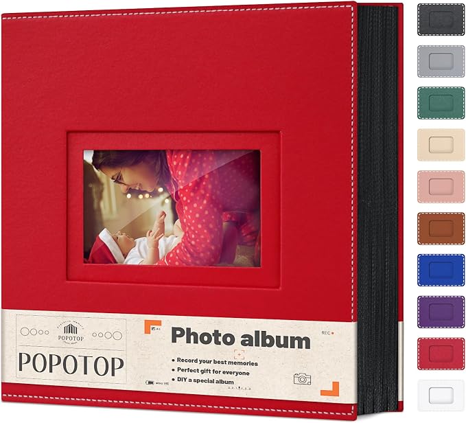 Popotop 4x6 Photo Album Holds 800 Pictures, Vegan Leather Hardcover | 800-Photos Capacity, Clear Slip-In Pockets, Extra-Large Collection Format, Front Photo Window, Gifts for Family Wedding Baby by Popotop