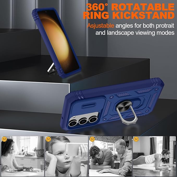 Fit for Samsung Galaxy S23+ Plus Case with Screen Protector*2, Build in 360° Rotating Ring Kickstand, Military Grade Protective Case for Samsung S23 Plus Phone, Blue - Image 8