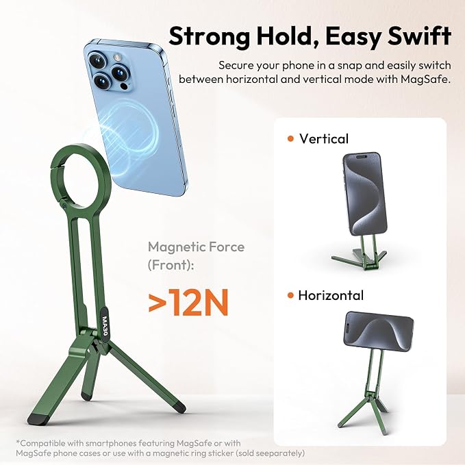 ULANZI MA30 Magnetic Phone Tripod Stand for iPhone - Aluminium Maglock Smartphone Mini Tripod Pocket Cell Phone Stand Strong Magnet Quick Mount Compatible with iPhone 17 16 15 14 13 12 Series, Green - Image 4