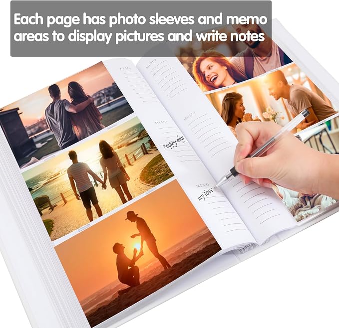 4x6 Photo Album Holds 360 Photos Writing Space, PU Leather, White | Clear Acid-Free Sleeves, Memo Writing Areas, Front Display Window, Baby, Wedding, Travel & Family Picture Keepsakes - Image 3