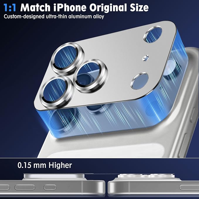 SiHPuoy Camera Lens Protector for iPhone 17 Pro Max, Tempered Glass,Silver | 2pcs, 9H+ Hardness, Military Grade Shatterproof, Anti-Scratch, Case Friendly, Metal Camera Cover, Does not Affect Night Shots - Image 4