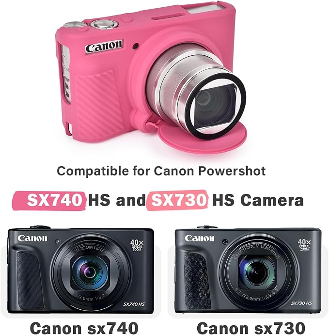 MUZIRI KINOKOO Case for Canon Powershot SX740/SX730 HS Digital Camera - Soft Protective Cover SX740 SX730 HS Camera Silicone Sleeve with Removable Lens Cover - Anti-Slip & Anti-Scratch - Rose Red - Image 2