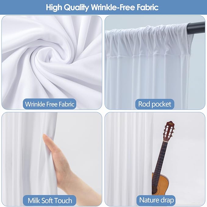 ESGOTBME 20x10ft Wrinkle Free White Backdrop Curtain for Parties Soft Fabric Drapes Wedding White Curtain Backdrop for Birthday Party Decorations Background for Photography 5x10ft, 4 Panels - Image 5