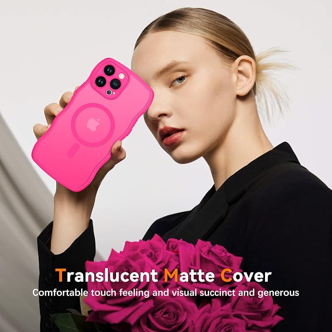 BENTOBEN Magnetic for iPhone 13 Pro Max Case, Cute Wavy [Full Camera Protection][Compatible with MagSafe] Matte Anti-Slip Bumper Women Girls Boys Protective Cover for 13 ProMax 6.7", Hot Pink - Image 4