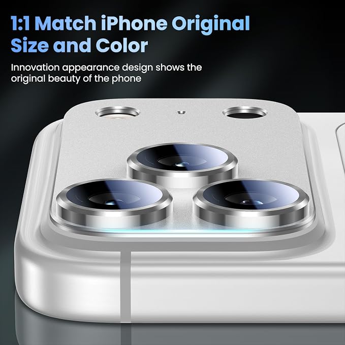 Uyiton for iPhone 17 Pro Camera Lens Protector, Metal Frame Glass Cover | Not Easy to Break, Strong Adsorption, Case-Friendly, Metal 9H Sapphire Glass Rear Camera Screen Cover, Silver, 2 Packs - Image 6