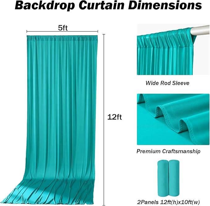 10x12 ft Turquoise Backdrop Curtains for Weddings, Birthdays and Photos | 2 Panels 5x12 ft, Wrinkle-Free Polyester Drapes, Washable, Ironable, 4 in Rod Pocket for Baby Showers Photography Background - Image 8