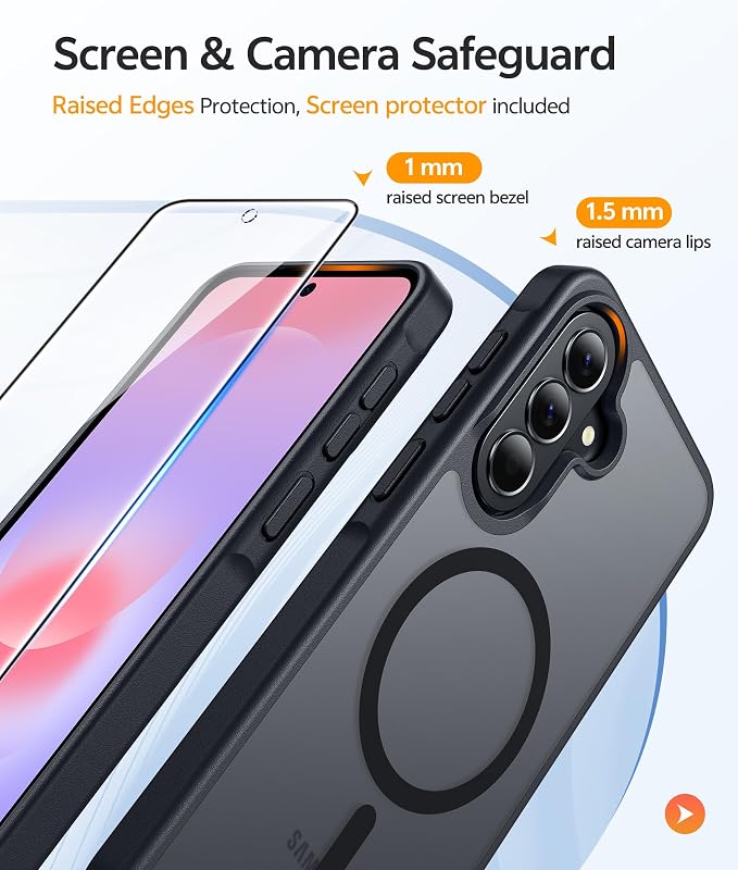 FNTCASE for Galaxy A37/A36 5G Phone Case, Fit for Magsafe, Screen Protector | Translucent Matte Magnetic Back, 14FT Military Grade Drop Protection, Shockproof Protective, for Samsung A37 Cover, Black - Image 4