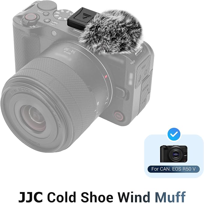 JJC Cold Shoe Wind Muff for Canon EOS R50 V R50V Camera(Not for R50), Black | Furry Windshield with Shoe Adapter Mount Holder for LED Light Microphone Attachment, Canon R50V Vlogging Accessories - Image 2