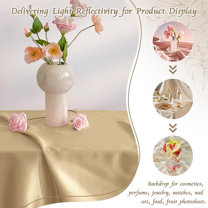 RUDONG M Satin Photography Backdrop, Beige, 3.3x2.5ft | Wrinkle-Free, Silky Fabric, For Jewelry/Cosmetics/Flat Lay/Studio, 100x75cm - Image 5