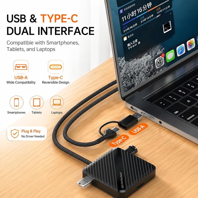 5-in-1 Memory Card Reader with Storage Case, USB A & USB C 3.0 Dual Connector SD/TF Card Reader, 5Gbps High-Speed, for Mac, Windows, Android - Image 7