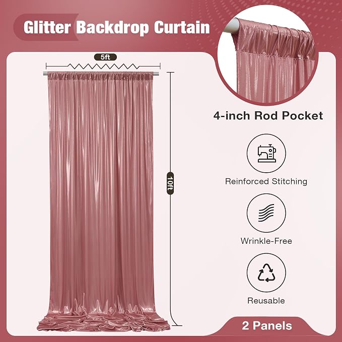 10x10FT Rose Gold Sequin Backdrop Curtain for Party - 2 Panels 5x10FT Wrinkle-Free Shimmer Drapes for Birthday, Wedding, Christmas, Decorations & Photography - Image 5