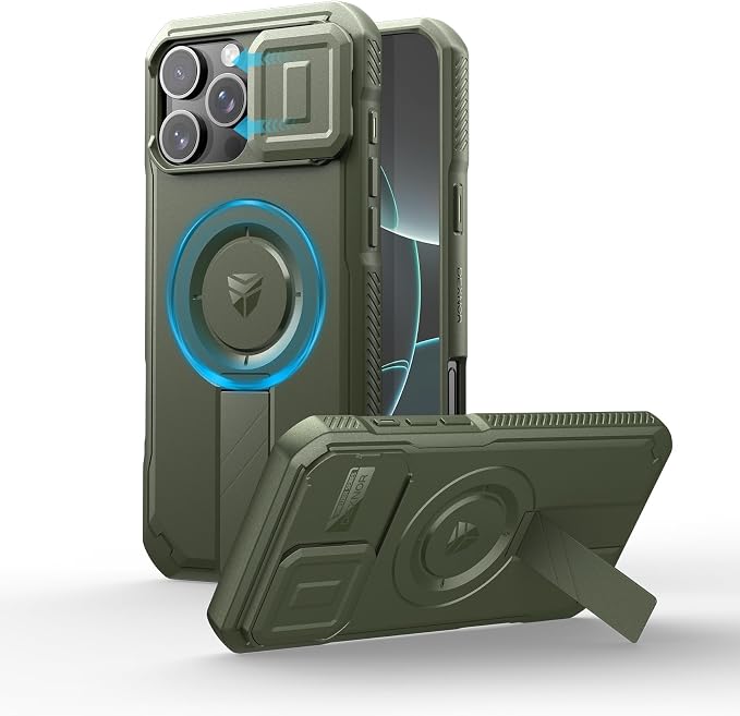 Dexnor for iPhone 16 Pro Max Case with Slide Camera Cover & Adjustable Kickstand, Rugged Shockproof Bumper Cases Heavy-Duty Magnetic Protective Cover,Army Green by Dexnor