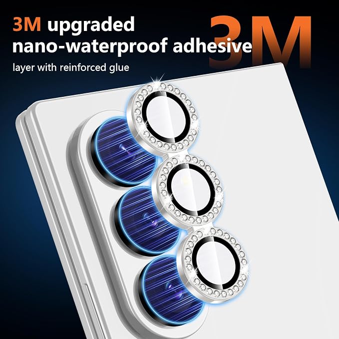 for Samsung Galaxy Z Fold 8 Ultra Camera Lens Protector, Individual Metal Ring Tempered Glass Lens Cover, [Strong Adsorption] Scratch Resistant Ultra-Thin HD Clear Lens Cover, 1 Set-Slivery Diamond - Image 4