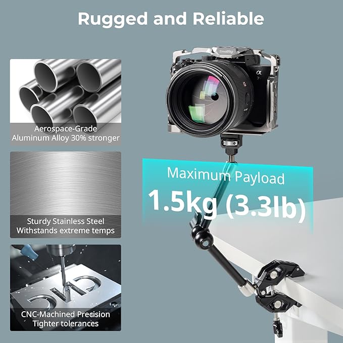 SMALLRIG 12.9 Inches Magic Arm Clamp, with 1/4'' Screw & Anti-Deflection Retractable Pin, Clamp Mount for GoPro/for Insta360 /for DJI Action/for DSLR/for Light/for Monitor/for Phone - 5312 - Image 5