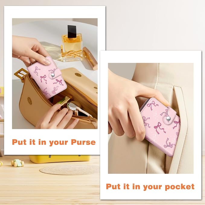 Fintie Mini Photos Album Book for 2x3 Inch Films - 52 Pockets Small Albums | For Fujifilm Instax Mini, Polaroid Hi-Print Pictures, Portable Kpop Photocard Holder, Travel Memory Book, Pink Bow - Image 6