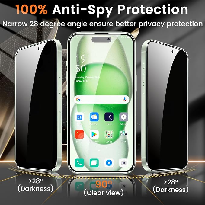 Lesakit 4+4 Pack Privacy Screen Protector for iPhone 15 6.1-Inch with 4 Pack Camera Lens Protector, Anti Spy Tempered Glass Film 9H Hardness Case Friendly - Image 3