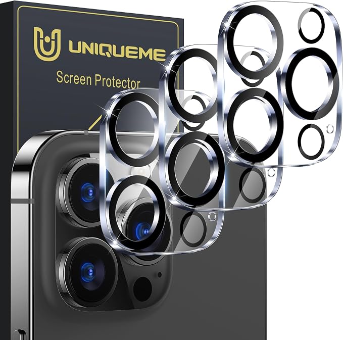 UniqueMe NEW 2022 with iPhone 12 Pro Max Camera Lens Protector-Black | Tempered Glass, Case Friendly, Scratch-Resistant, Does Not Affect Night Shots, 3 Pack,6.7 inch by UniqueMe