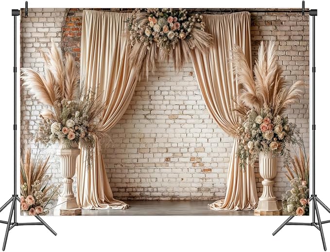 12X10ft Boho Floral Wedding Backdrop Vintage Flowers Brick Wall Background Photography Backdrops for Parties Wedding, Girls Birthday Princess Weeding Bridal Shower Floral Anniversary Ceremony Decor - Image 7