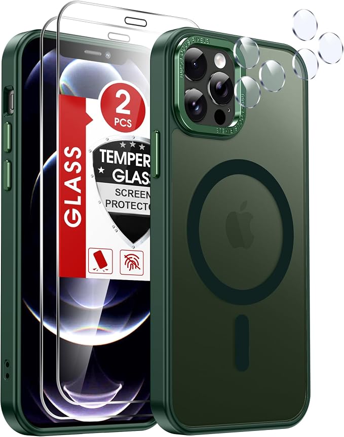LeYi for iPhone-12-Pro-Max Case Green:[ Screen Protector X2+ Camera Lens Cover X2] Compatible with Magsafe i Phone 12Pro Promax Magnetic Fundas para iohone 12 Pro Max Protective Women Men, Green by LeYi