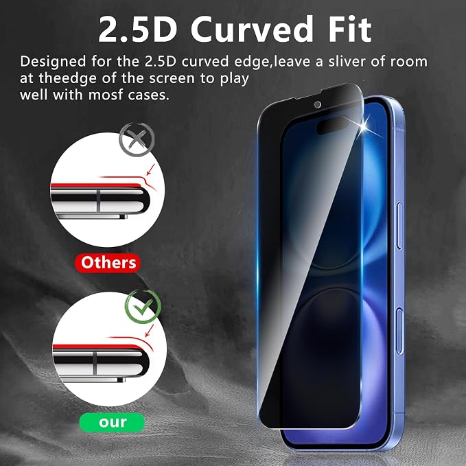 3 Pack Privacy Screen Protector Designed for iPhone 16/15/15 Pro,Full Coverage Anti-Spy Tempered Glass Film,9H Hardness,Anti-Fingerprint,Bubble Free,Easy to Install - Image 2