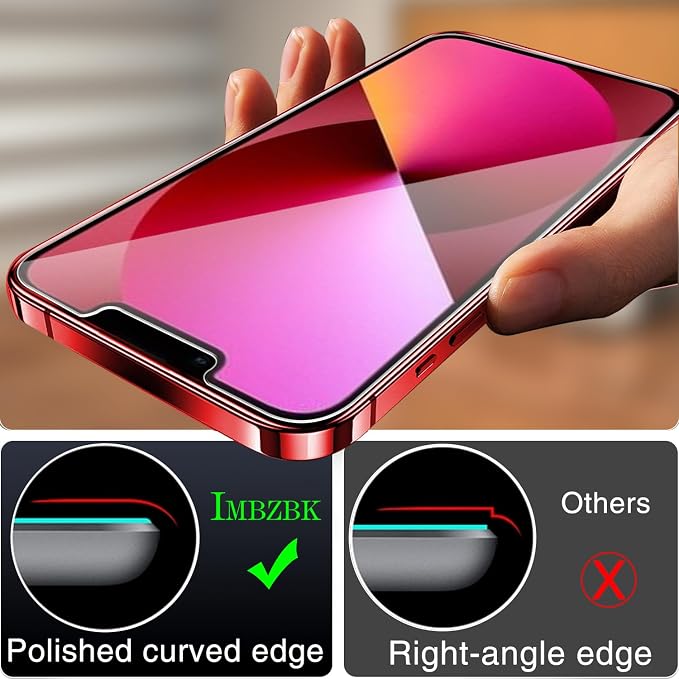 IMBZBK Screen Protector for iPhone 13, Tempered Glass, 3+3 Pack | 9H+ Hardness, Military Grade Shatterproof, Case Friendly, Bubble Free Easy Installation Frame, with 3 Camera Lens Protectors - Image 7