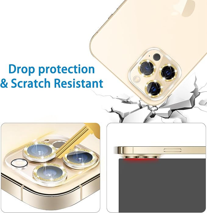Dengduoduo 3 Pack Tempered Glass Camera Lens Protector for iPhone 12 Pro Max 6.7" Bling Glitter Sparkle, Ultra HD, 9H Hardness, Anti-Scratch, Case Friendly, Easy to Install [No Affect on Night Shots] - Image 3