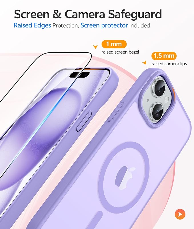 FNTCASE for iPhone 15/14/13 Case, Fit for Magsafe, Glass Screen Protector | Translucent Matte, Magnetic Phone Cases, 14FT Military Grade Drop Protection, Slim Shockproof Protective Cover, Light Purple - Image 4