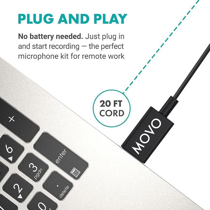 Movo M1 USB Lavalier Lapel Clip-on Omnidirectional Computer Microphone for Laptop, PC and Mac, Perfect Podcasting, Gaming, Streaming and Desktop Mic (20-Foot Cord) - Image 3