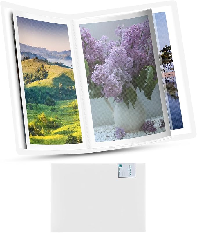 SXhyf A3 Diamond Painting Storage Book 16.5x12.1in for Display 60 Pages | 30 Pages Clear Sheet Protectors, Large Portfolio Folder for Artwork, Document, Organizer (White, A3-16.5 x 12.1 in) by SXhyf
