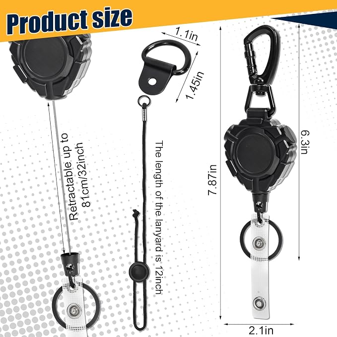 CB Mic Retractable Holder, Heavy Duty 32" Stainless Steel Tether | Includes 1 D-Rings & 1 Adjustable 12" Nylon Lanyards, For Truckers & CB Radios - Image 2