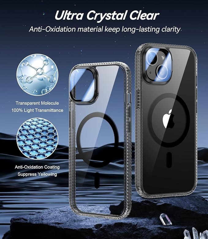 VOFATA [Upgraded] for iPhone 15 Case with Camera Cover Stand [Fit for MagSafe][9H Camera Lens Protector] Mil-Grade Protection Transparent Magnetic iPhone 15 Phone Case, Clear Black - Image 4