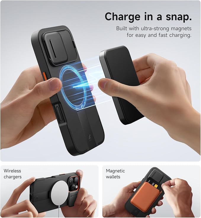 SURITCH for iPhone 16 Pro Case with Slide Camera Cover and Adjustable Kickstand, Compatible with MagSafe, Shockproof Bumper Case Slim Protective Cover for iPhone 16 Pro 6.3 Inch,Black - Image 3