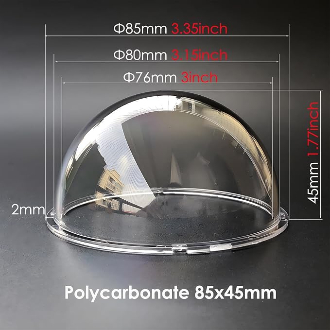 3.3 Inch Small Clear Camera Dome Cover, Waterproof Rainproof Polycarbonate Security CCTV Camera Lens Protection Cover (Size 85x45mm Transparent) - Image 2