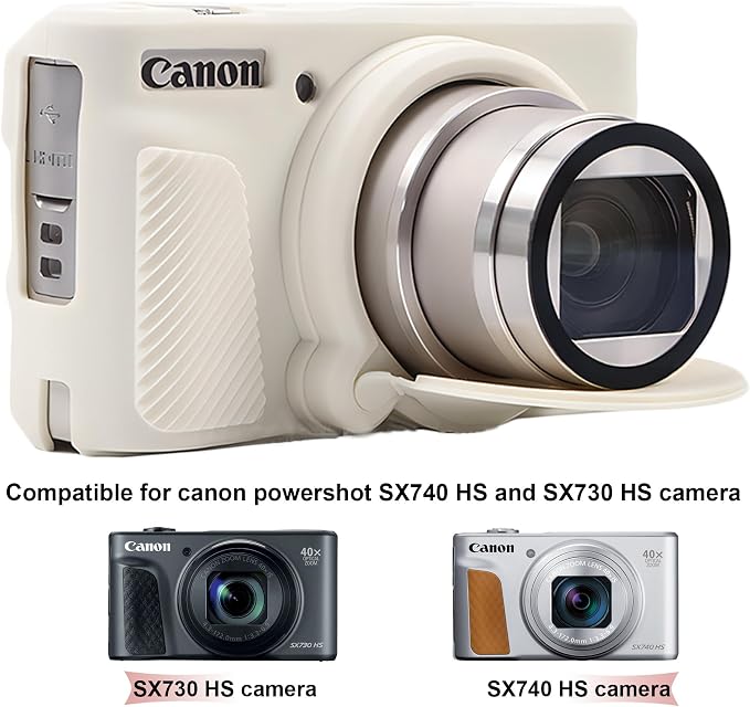 BOVKE Silicone Camera Case for Canon PowerShot SX740 / SX730 Digital Camera, SX740 HS Soft Protective Case Cover Rubber Camera Slim Fit Sleeve with Removable Lens Cover, Mist White - Image 2